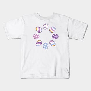 Eggs | Purple Orange| Stripes | Dots | Clouds | White Kids T-Shirt